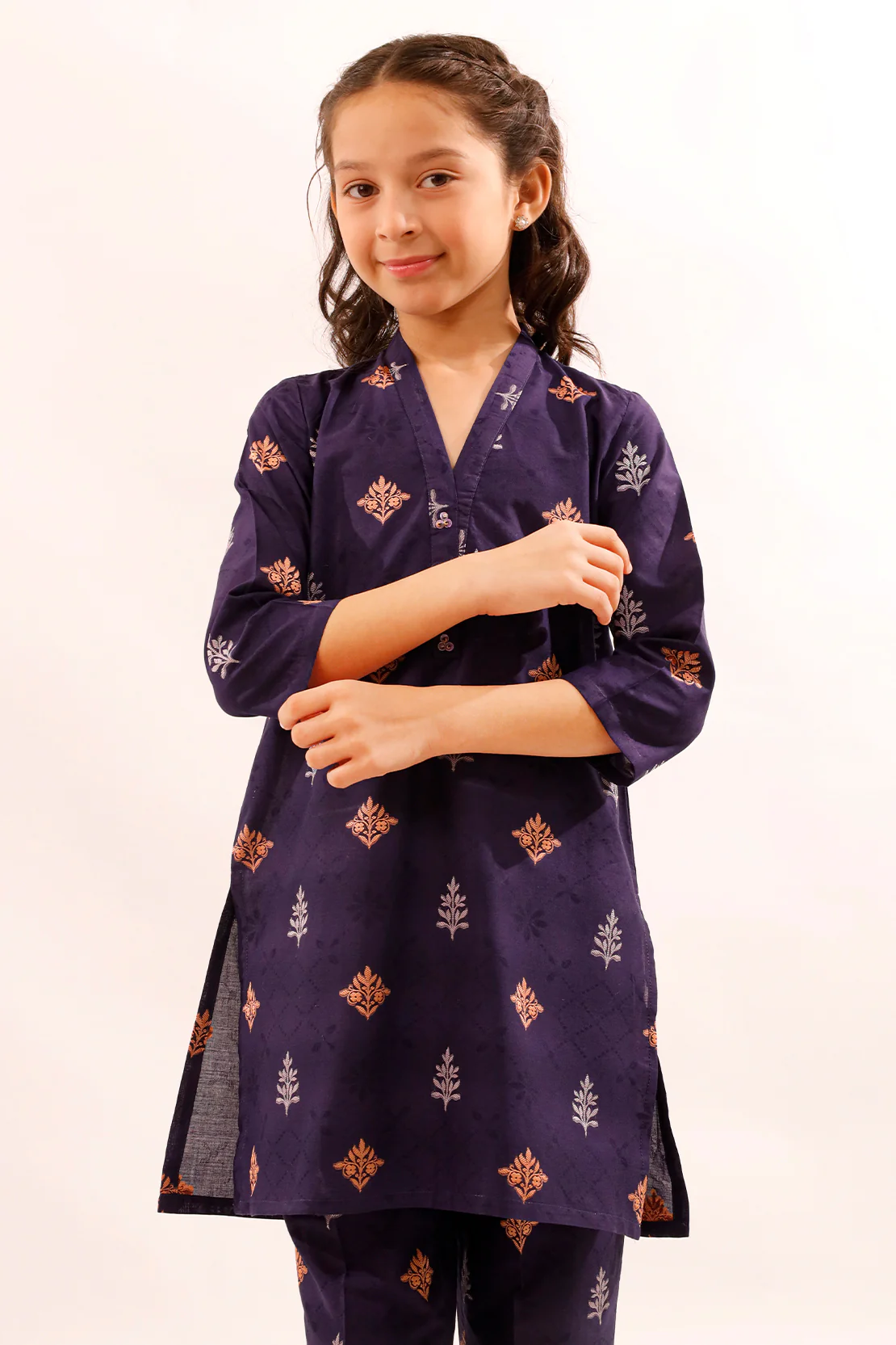 Stitched Cotton Jacquard Shirt/trouser For Kids - Image 3