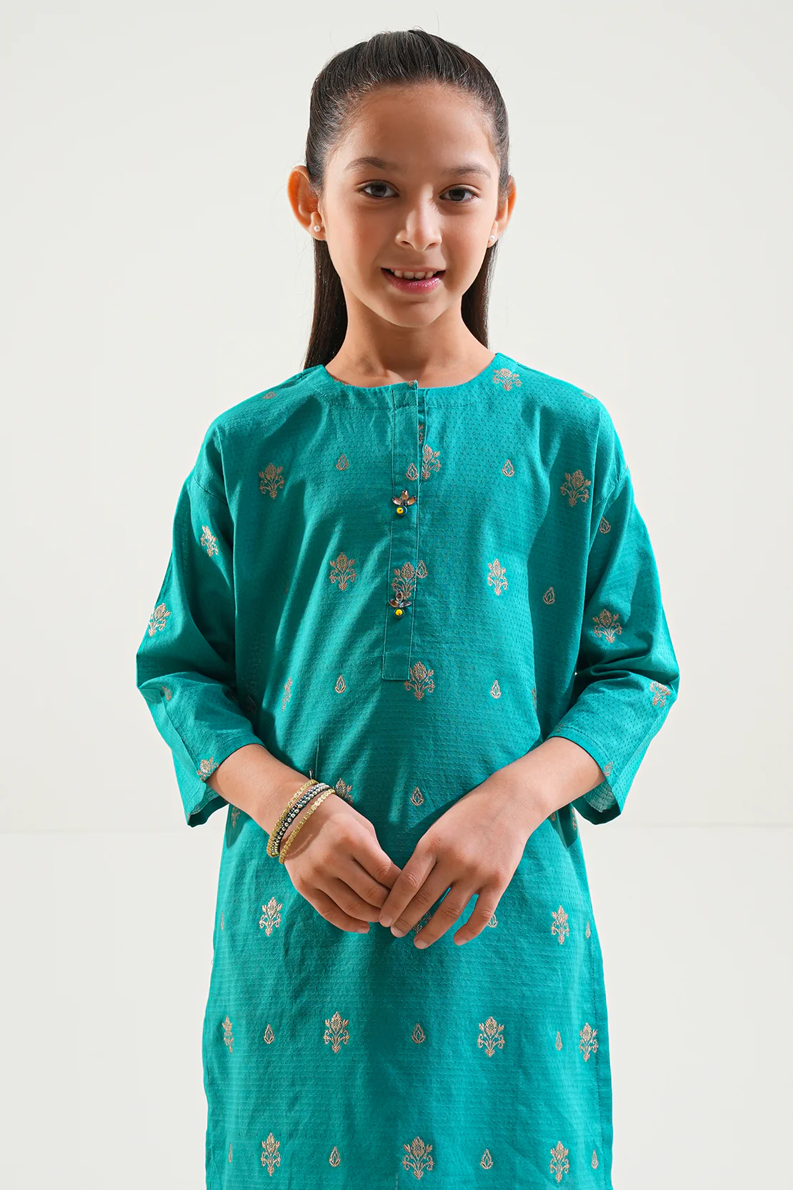 Stitched Cotton Jacquard Shirt/trouser For Kids - Image 3