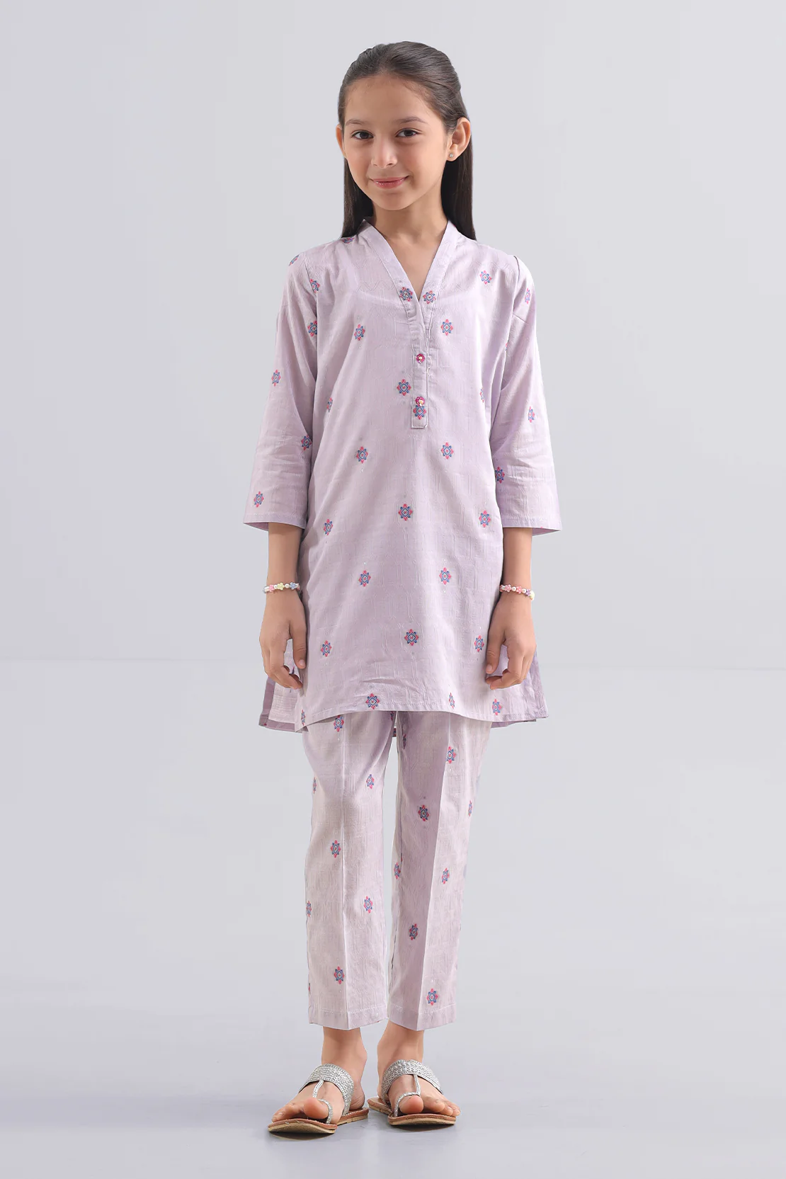 Stitched Cotton Jacquard Shirt/trouser For Kids