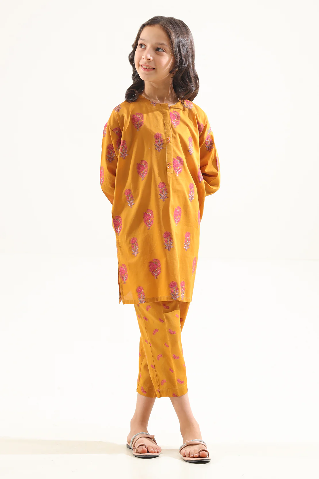 Stitched Cotton Jacquard Shirt/trouser For Kids