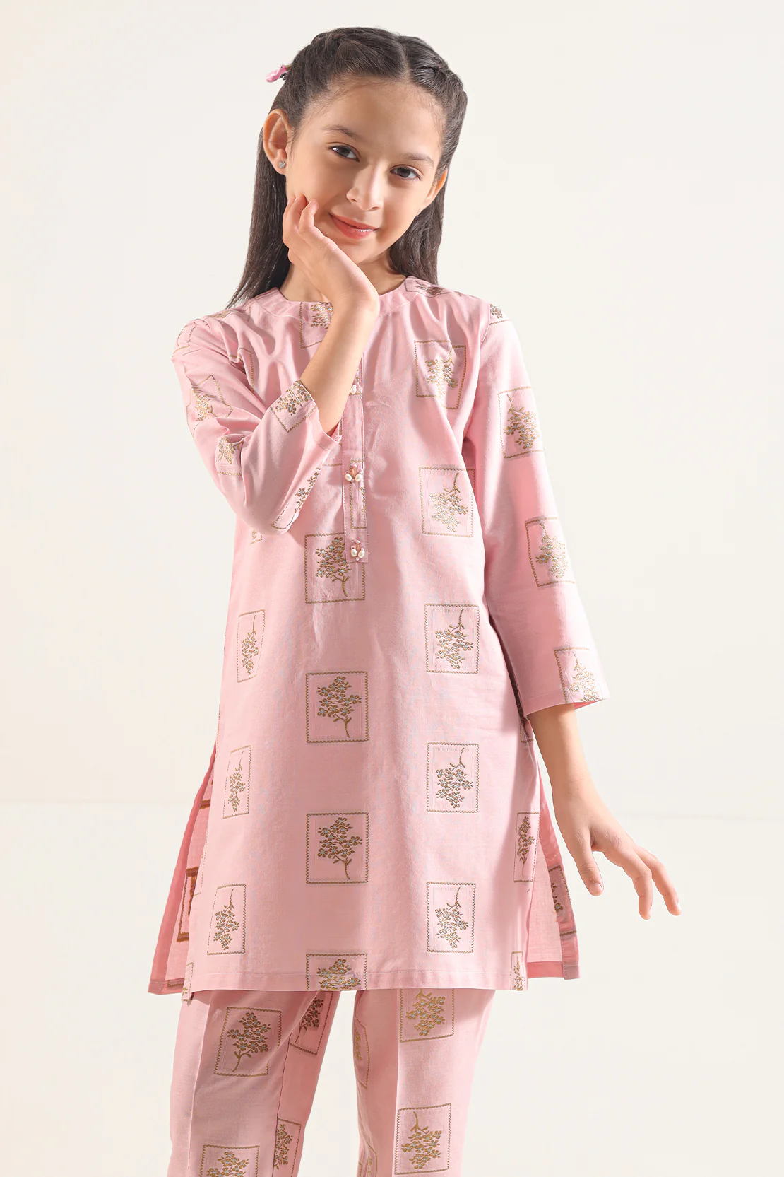 Stitched Cotton Jacquard Shirt/trouser For Kids - Image 5