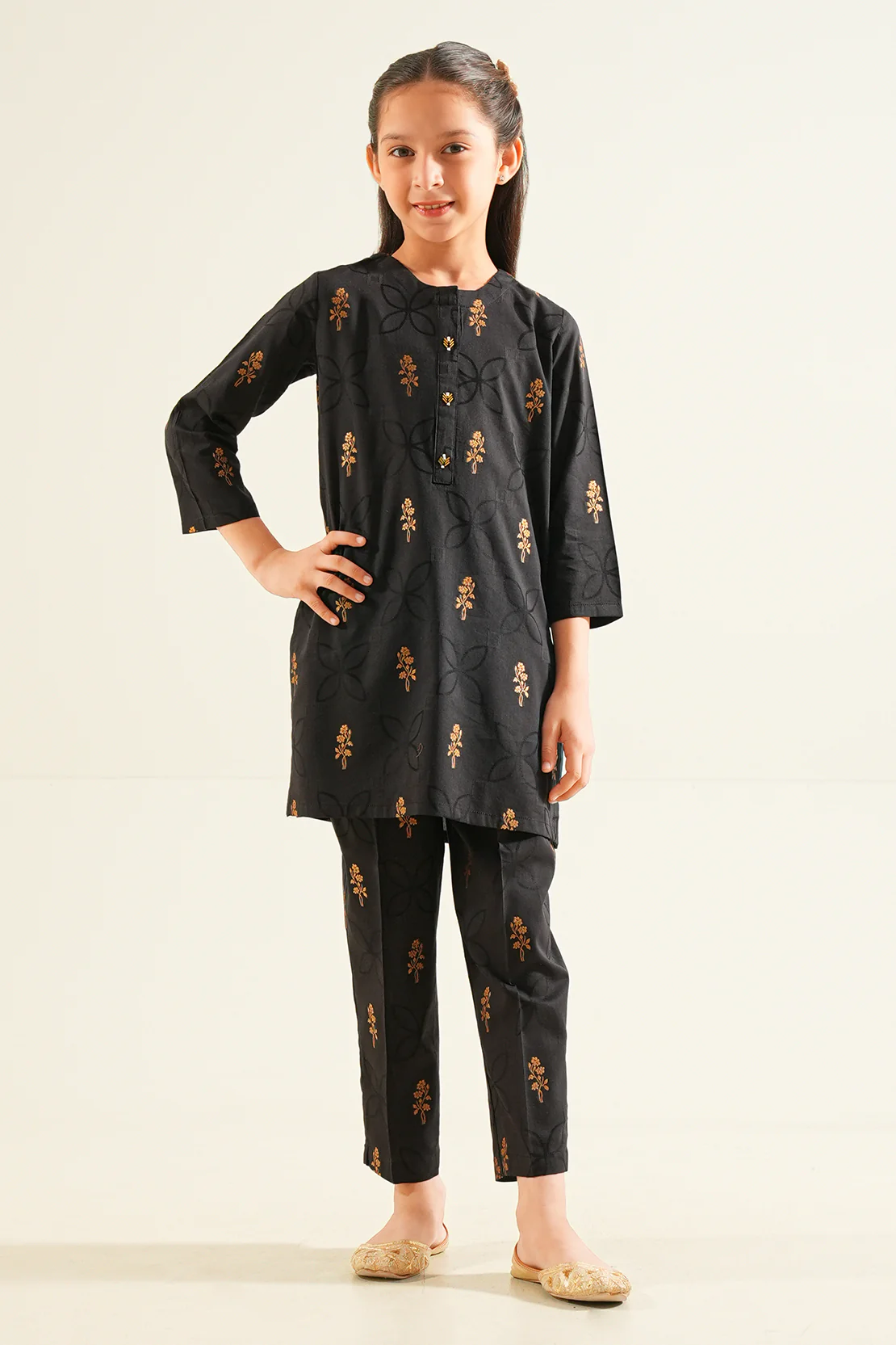 Stitched Cotton Jacquard Shirt/trouser For Kids