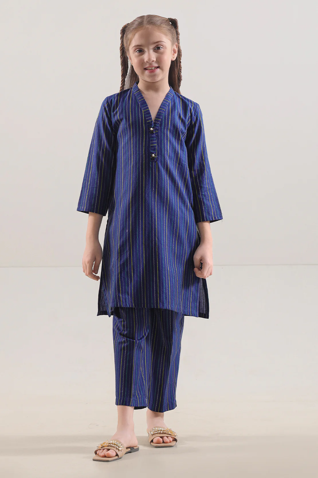 Stitched Cotton Jacquard Shirt/trouser For Kids - Image 2