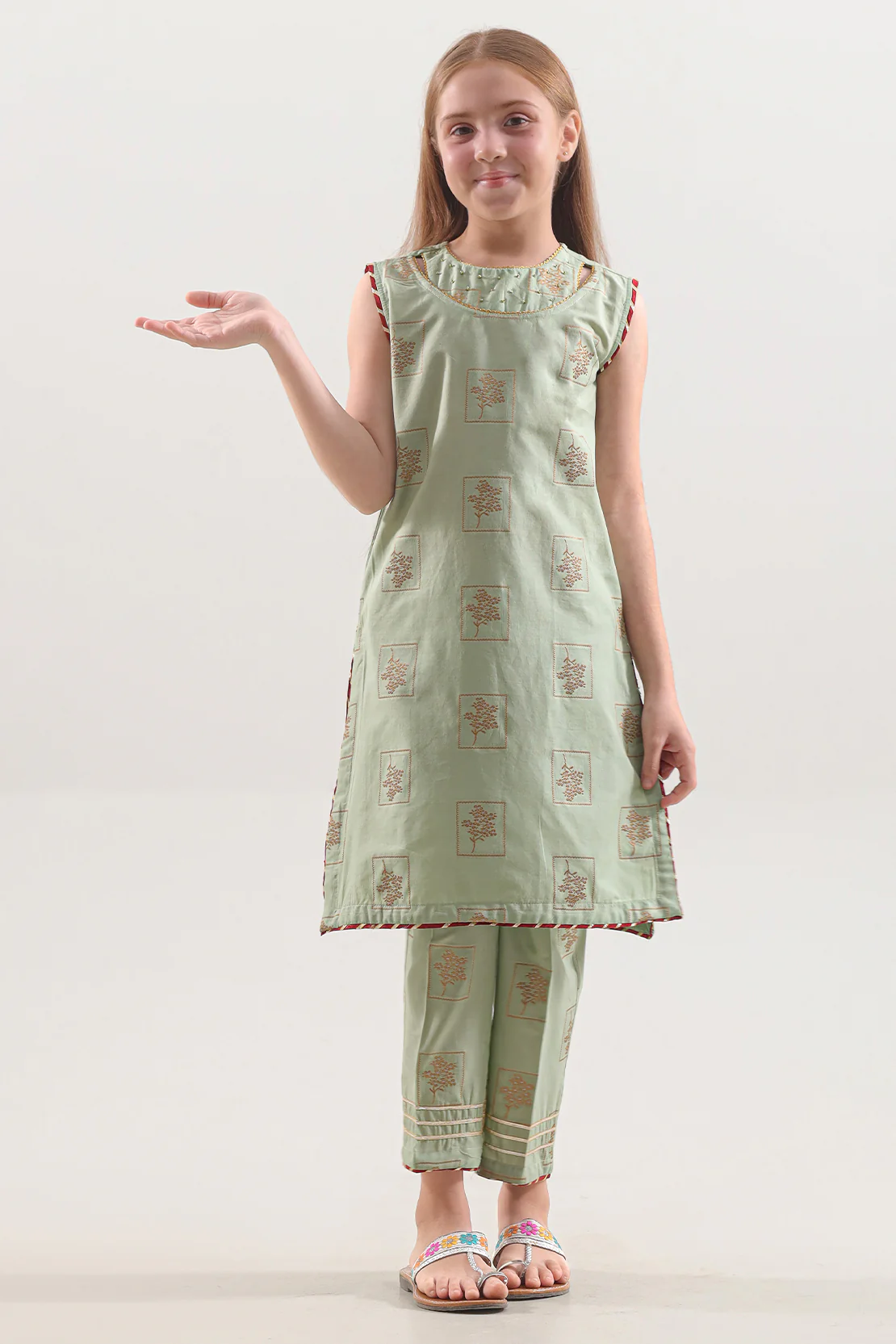 Stitched Cotton Jacquard Shirt/trouser For Kids