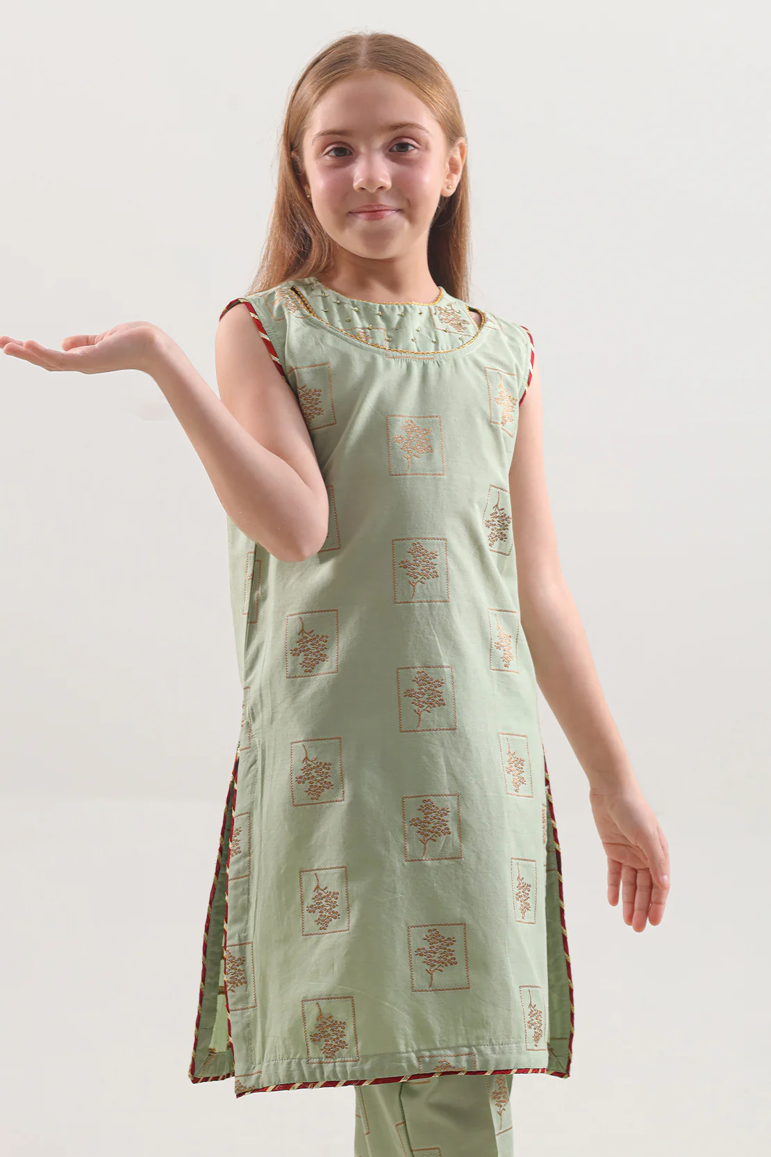 Stitched Cotton Jacquard Shirt/trouser For Kids - Image 2
