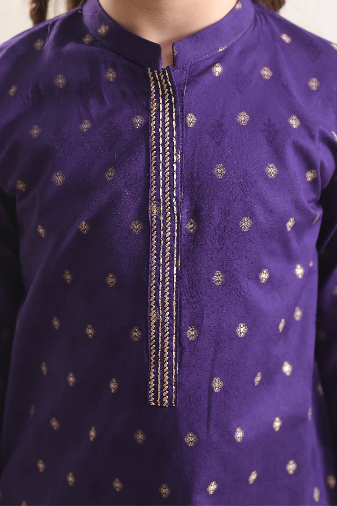 Stitched Embroidered Cotton Jacquard Shirt/trouser For Kids - Image 5