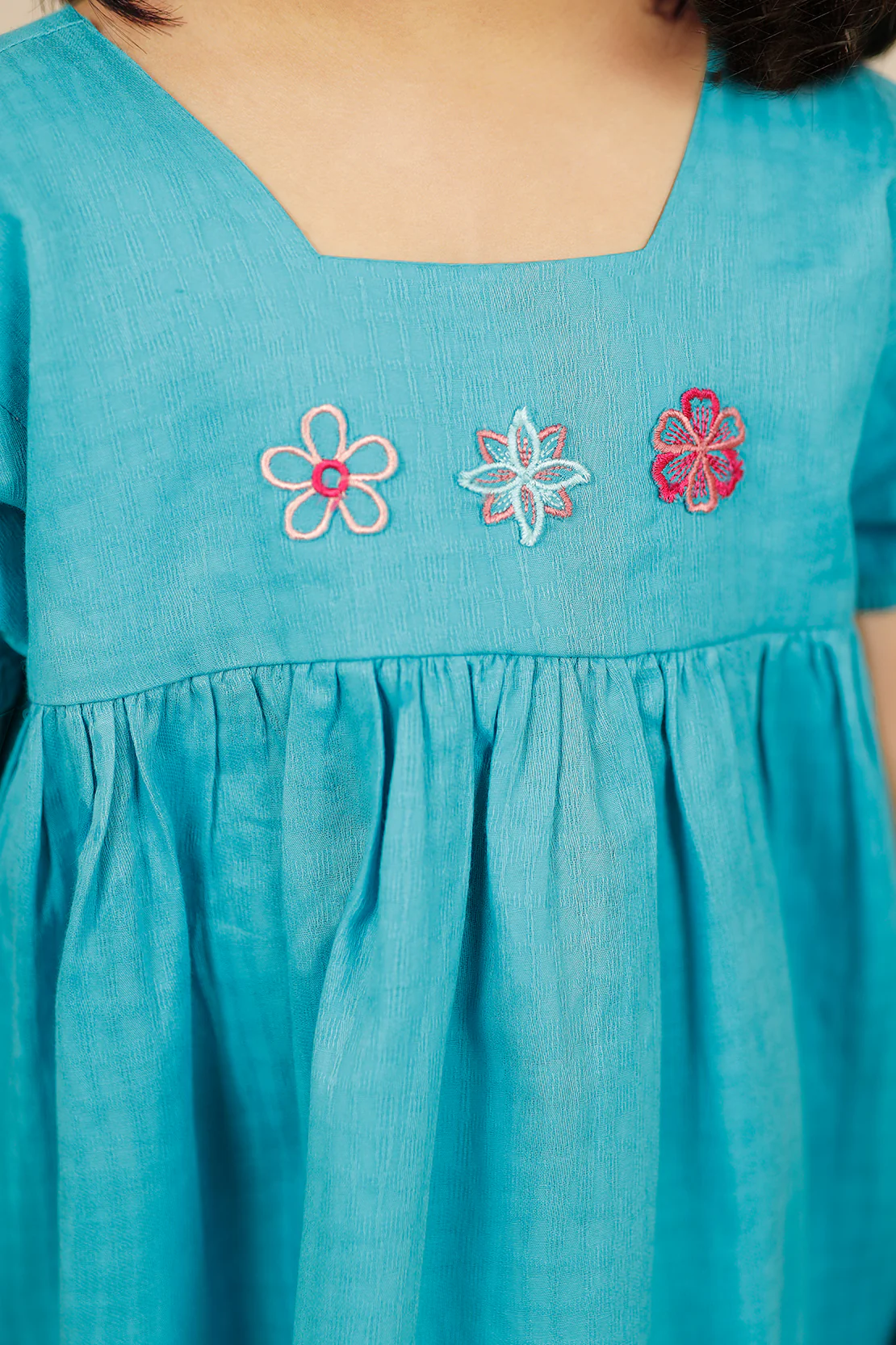 Stitched Embroidered Cotton Jacquard Smock Frock For Kids - Image 4