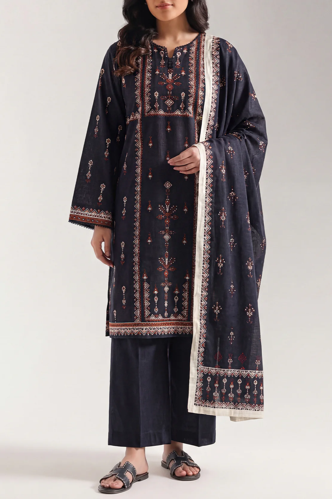 Stitched Khaddar Suit – Printed (3PC, 2PC Or Shirt) - Image 2