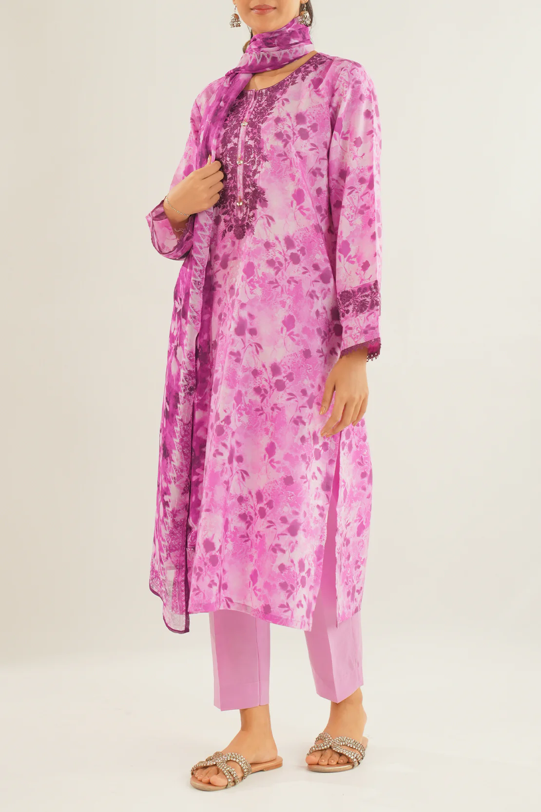 Stitched Printed Embroidered Lawn 3 Piece With Chiffon Dupatta - Image 3