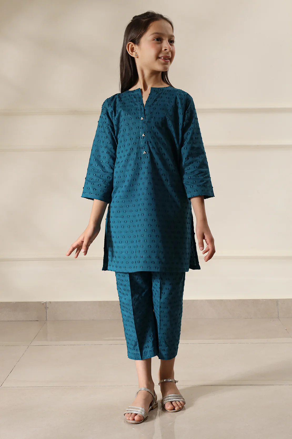 Stitched Reverse Jacquard Shirt/Trouser For Kids - Image 3