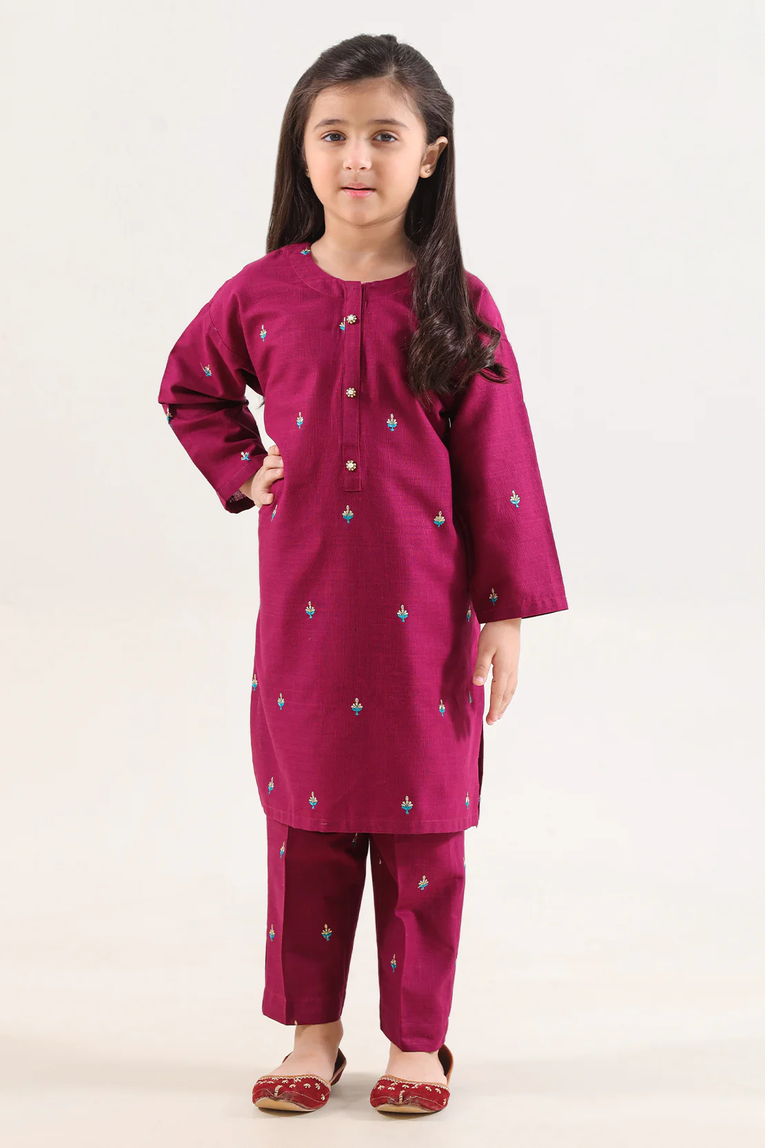 Stitched Solid Embroidered Cross Hatch Shirt/trouser For Kids