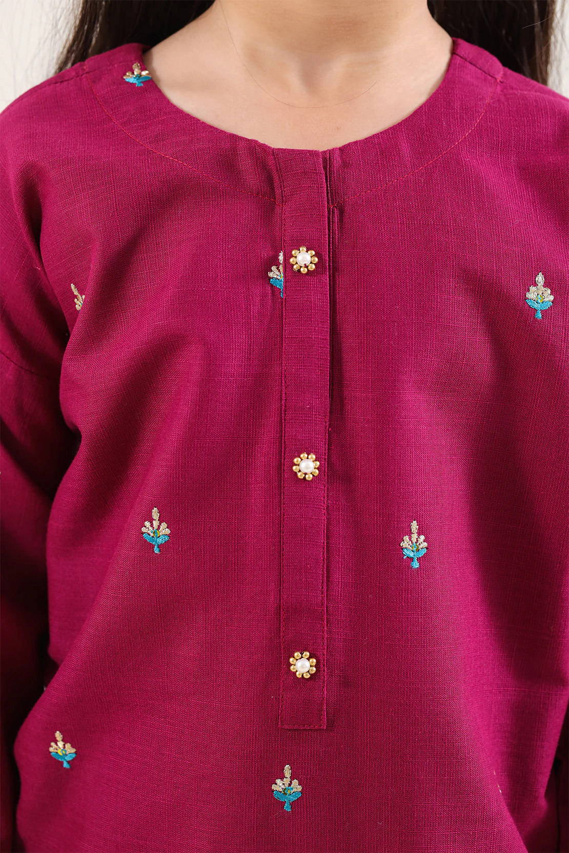 Stitched Solid Embroidered Cross Hatch Shirt/trouser For Kids - Image 3