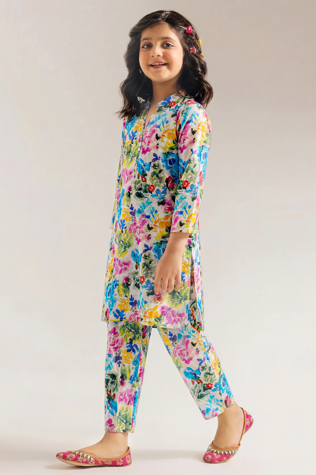 Stitched Strip Lawn Shirt For Kids