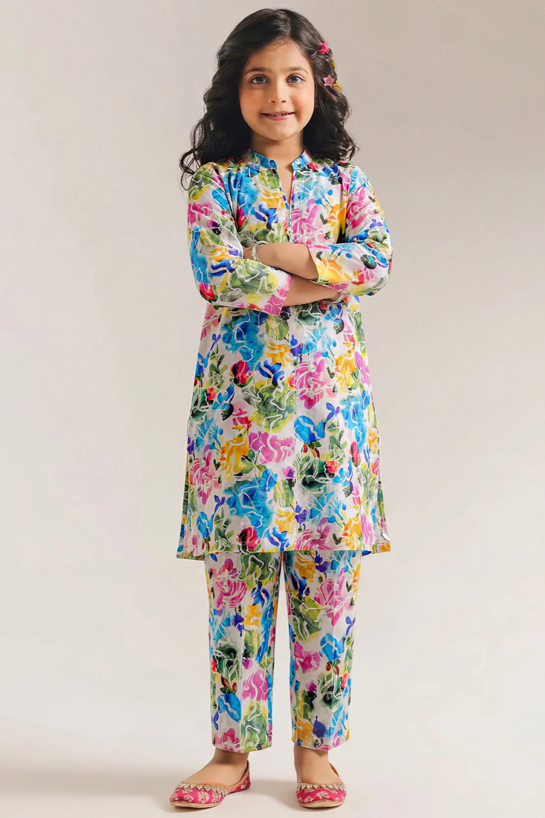 Stitched Strip Lawn Shirt For Kids - Image 2