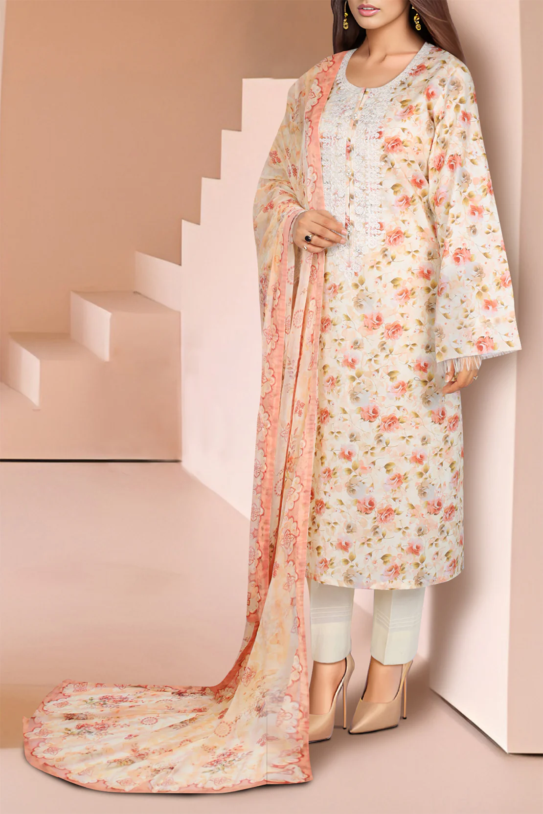 Un-Stitched Printed Embroidered Lawn 2 Piece (Shirt/Trouser)