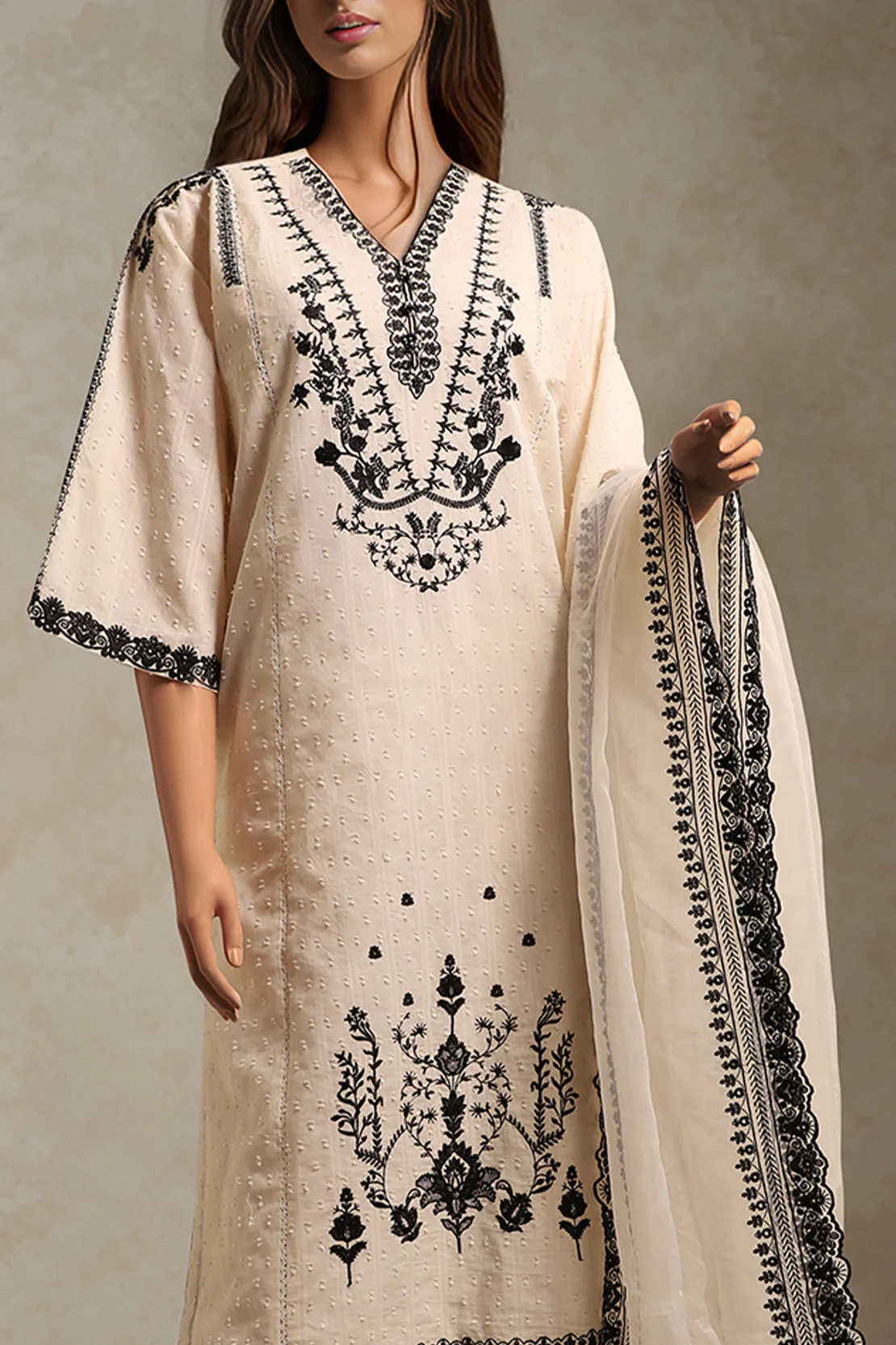 Unstitched Embroidered Self Jacquard 3 Piece