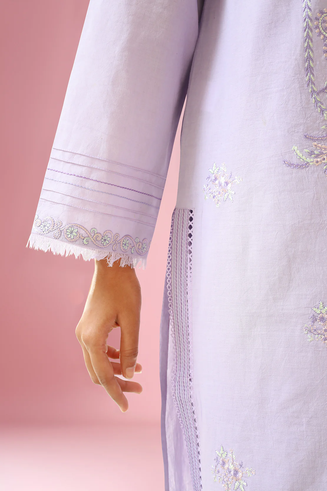 Unstitched Embroidered Cambric 3 Piece with Chiffon Dupatta - Image 4