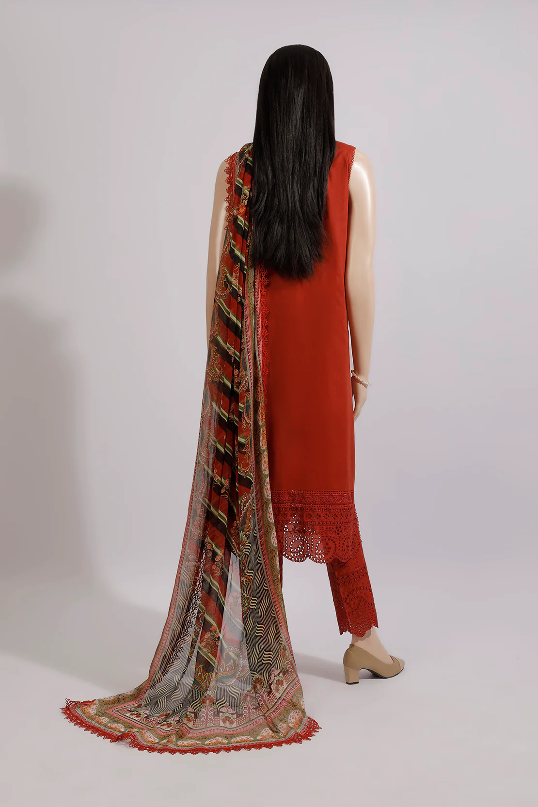 Unstitched Embroidered Chikankari Cotton 3 Piece With Chiffon Dupatta - Image 3