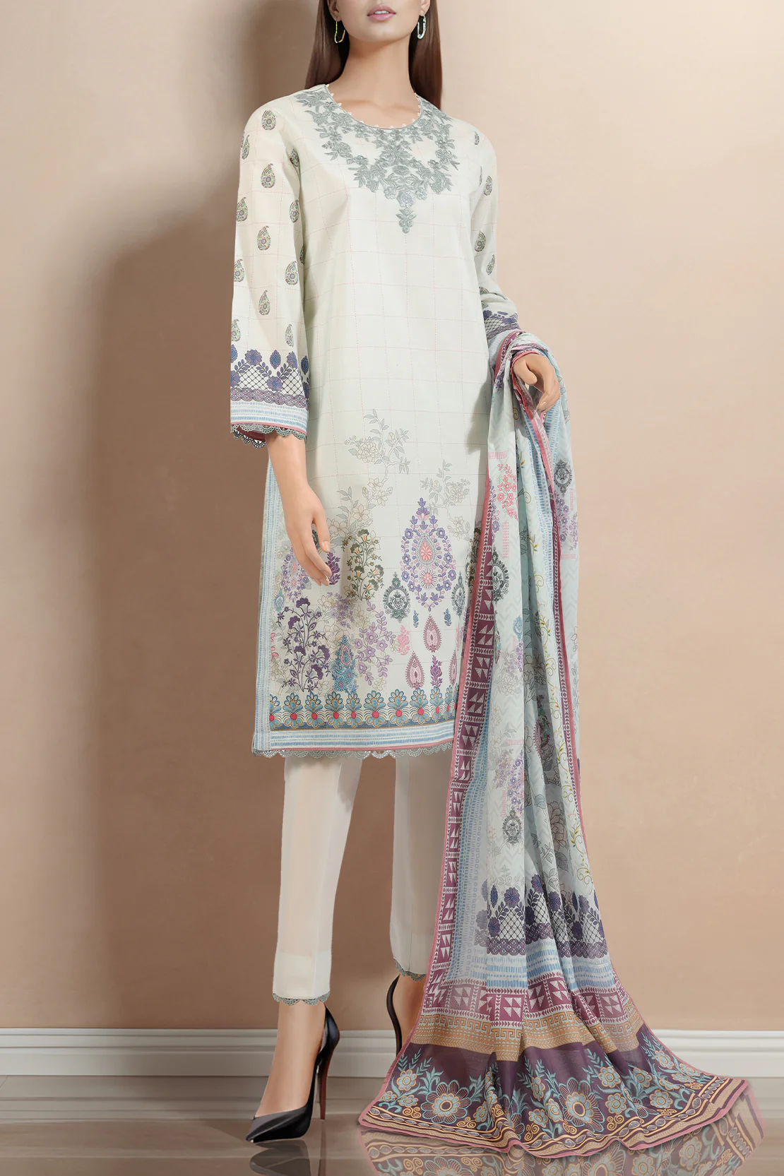 Unstitched Embroidered Cotton Filament 2 Piece (Shirt/Dupatta)