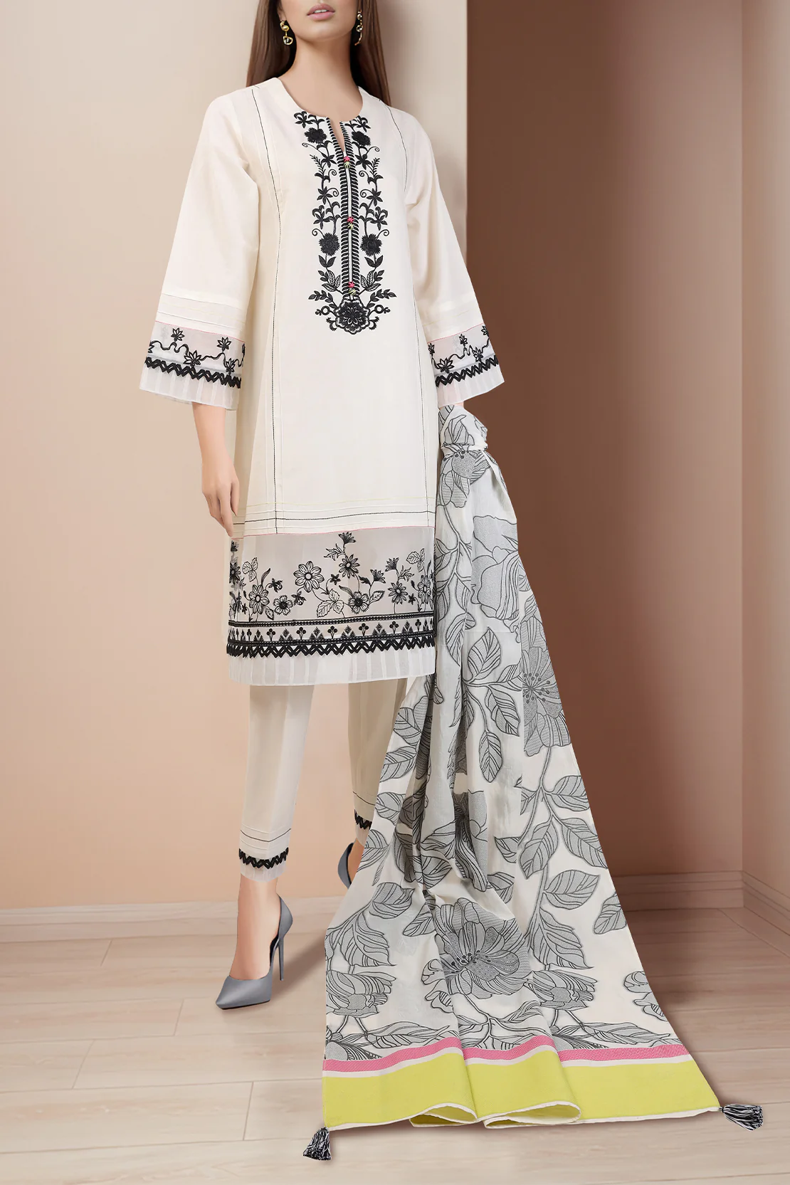 Unstitched Embroidered Cotton Jacquard 2 Piece (Shirt/Trouser) - Image 2
