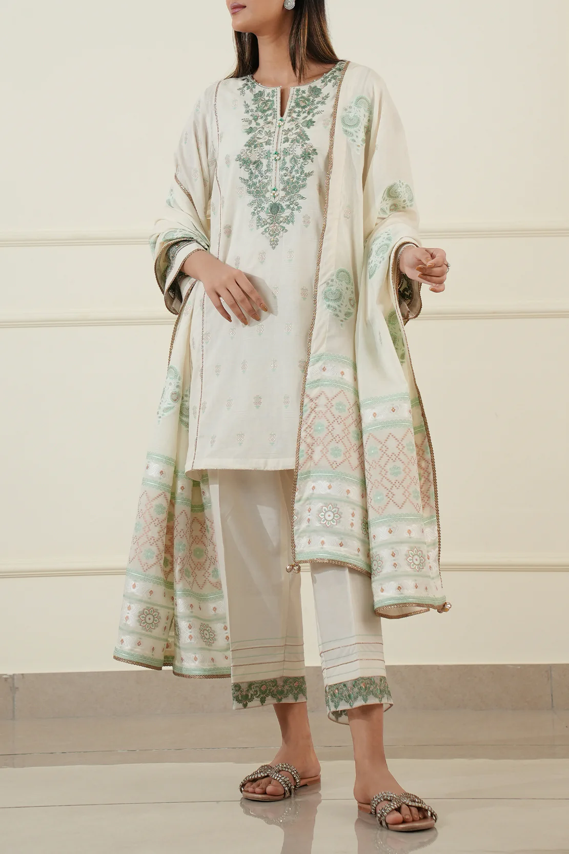 Unstitched Embroidered Cotton Jacquard 3 Piece - Image 2