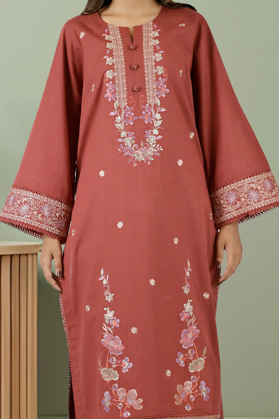 Unstitched Embroidered Warm Khaddar 2 Piece (Shirt/Trouser) - Image 2