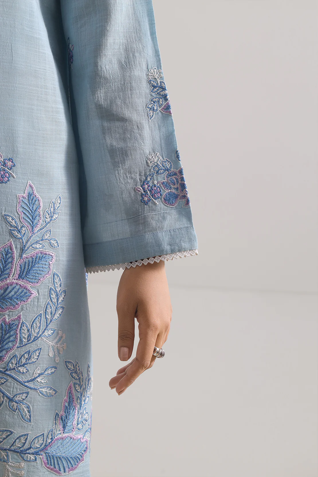 Unstitched Embroidered Warm Khaddar 2 Piece (Shirt/Trouser) - Image 6