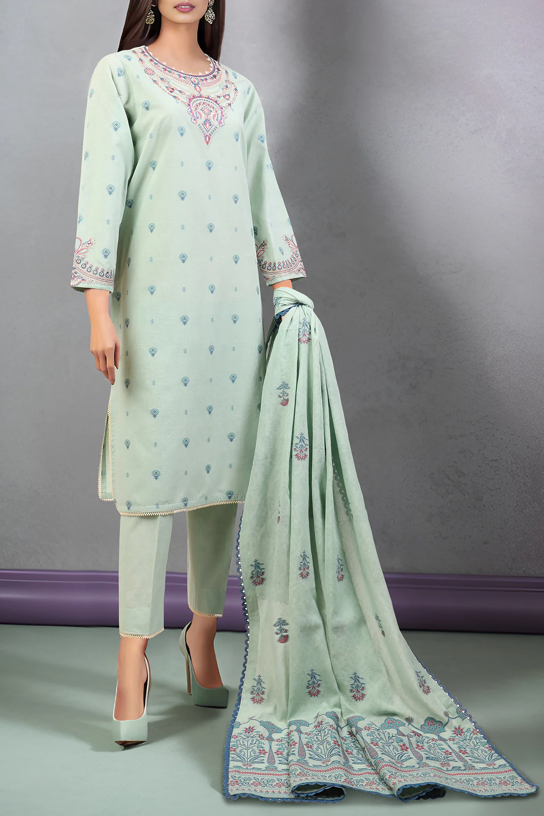 Unstitched Embroidered Jacquard Cotton 2 Piece (Shirt/Trouser) - Image 2