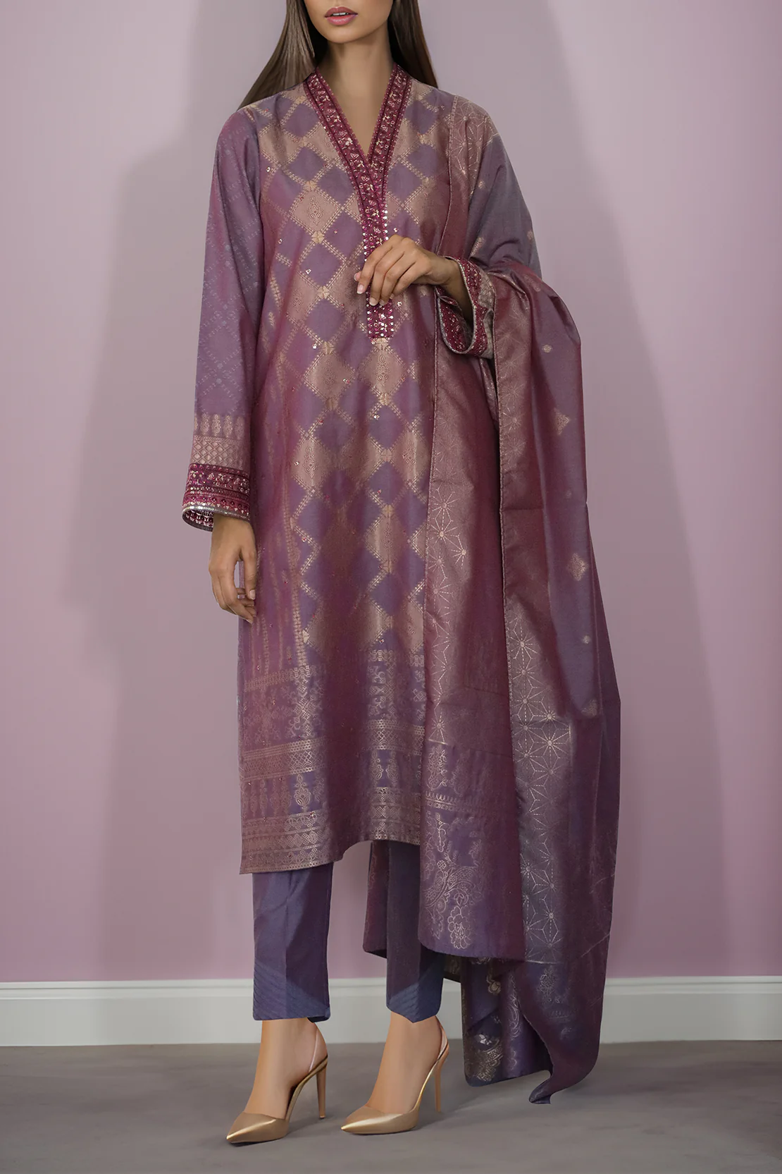 Unstitched Embroidered Jacquard Cotton 3 Piece - Image 2