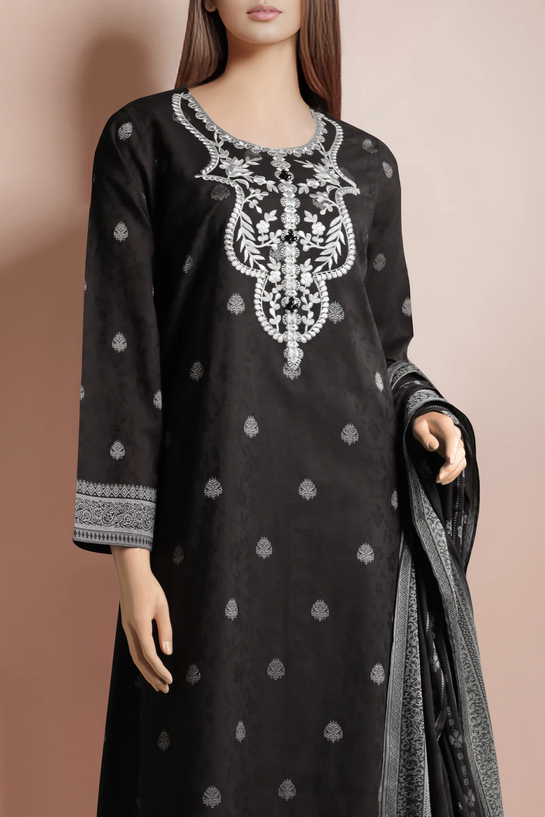 Unstitched Embroidered Jacquard Cotton 3 Piece