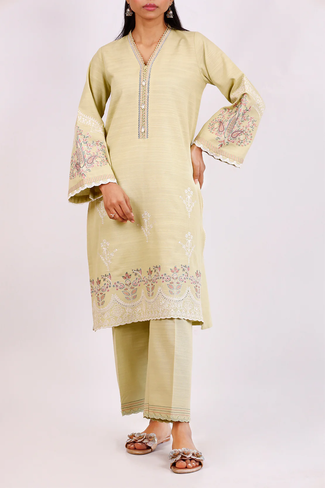 Unstitched Embroidered Khaddar 2 Piece (Shirt/Trouser)