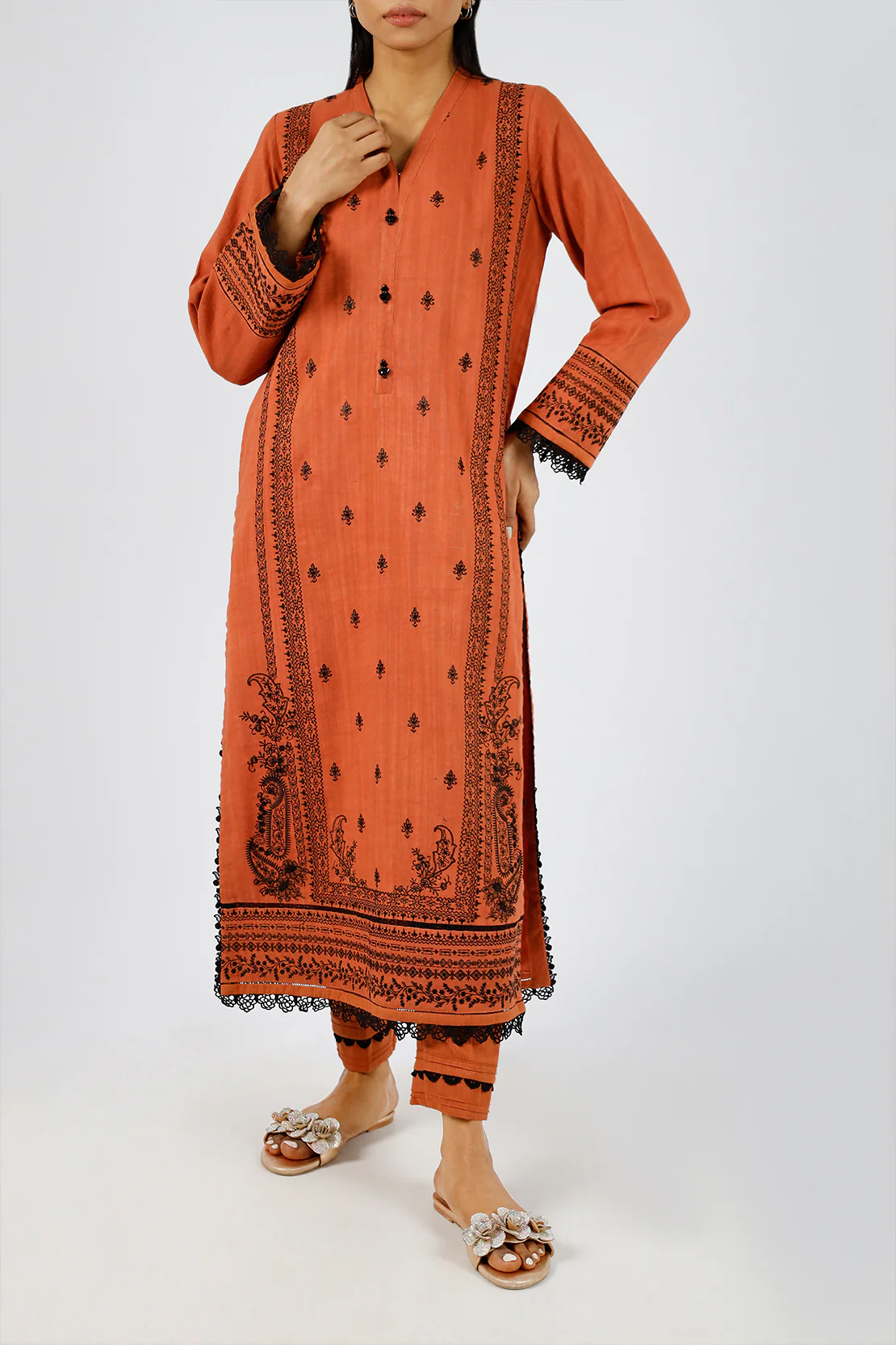 Unstitched Embroidered Khaddar 2 Piece (Shirt/Trouser)
