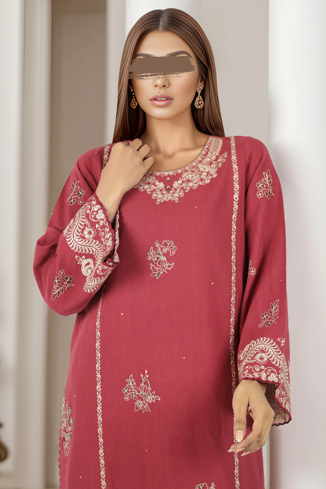 Unstitched Embroidered Khaddar 2 Piece (Shirt/Trouser) - Image 2
