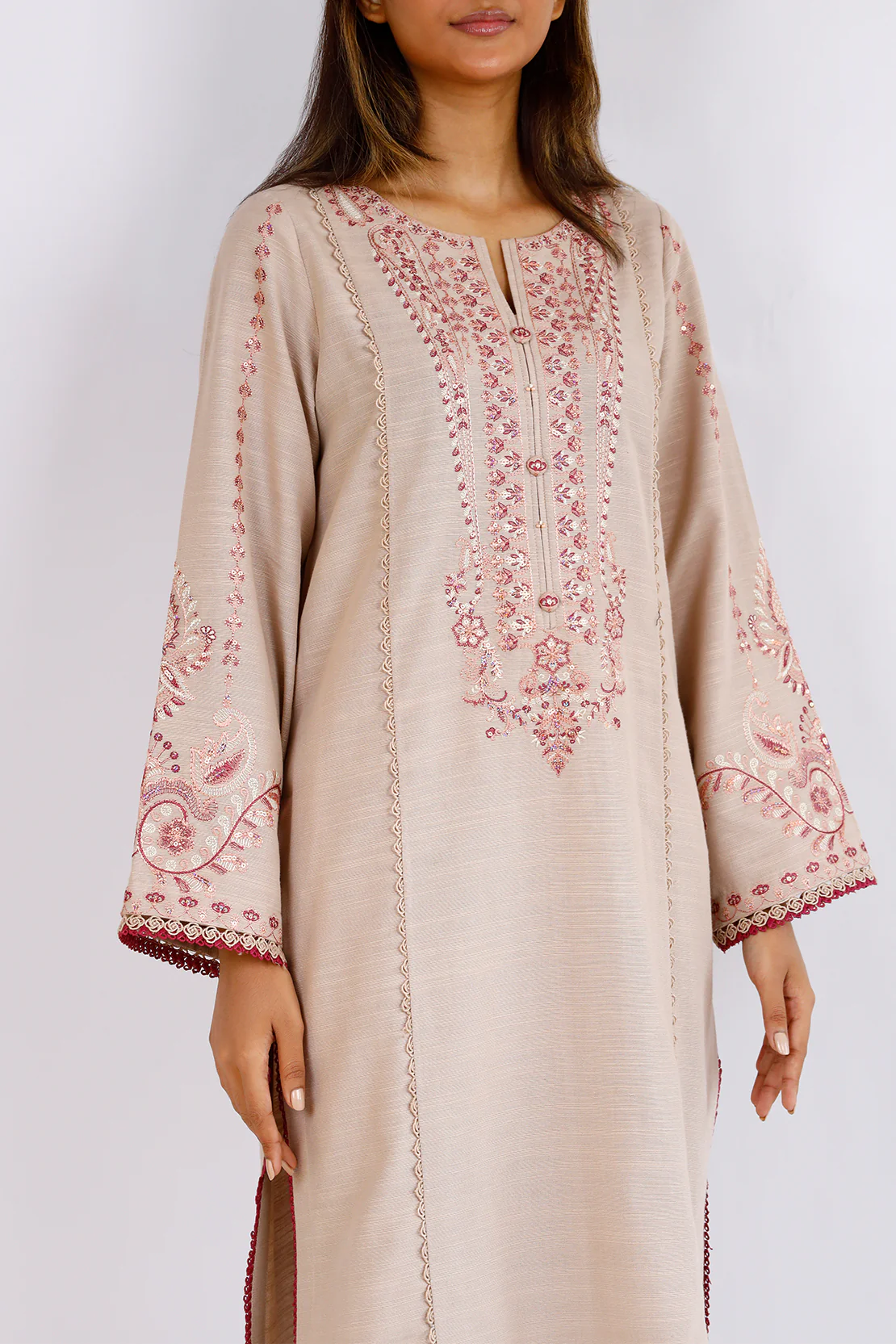 Unstitched Embroidered Khaddar 2 Piece (Shirt/Trouser) - Image 3