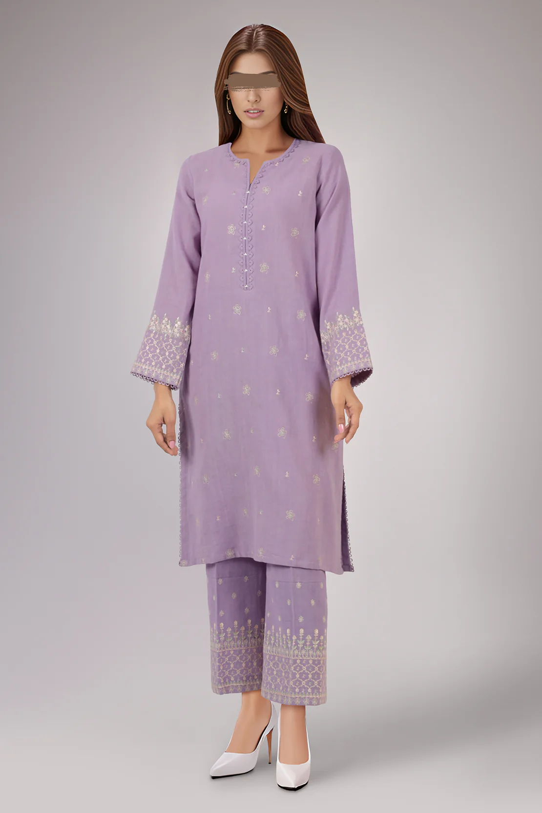 Unstitched Embroidered Khaddar 2 Piece(Shirt/Trouser)