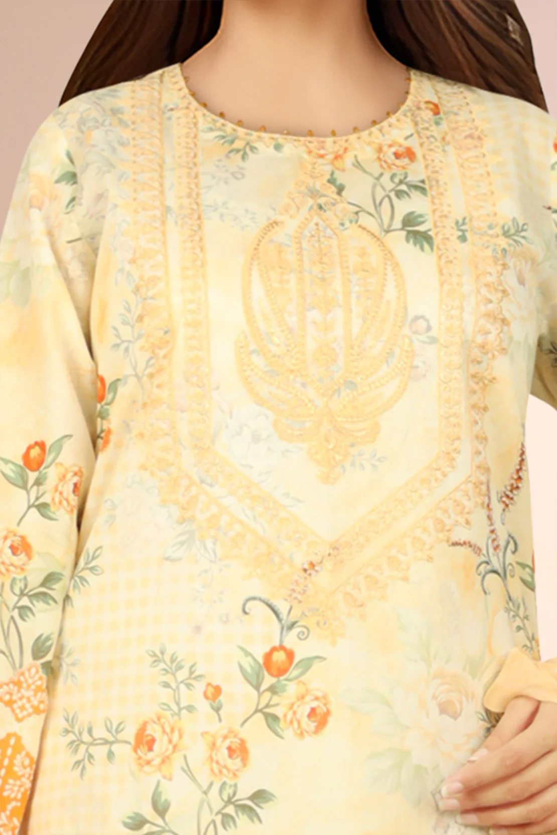 Unstitched Embroidered Lawn 3 Piece With Chiffon Dupatta - Image 3