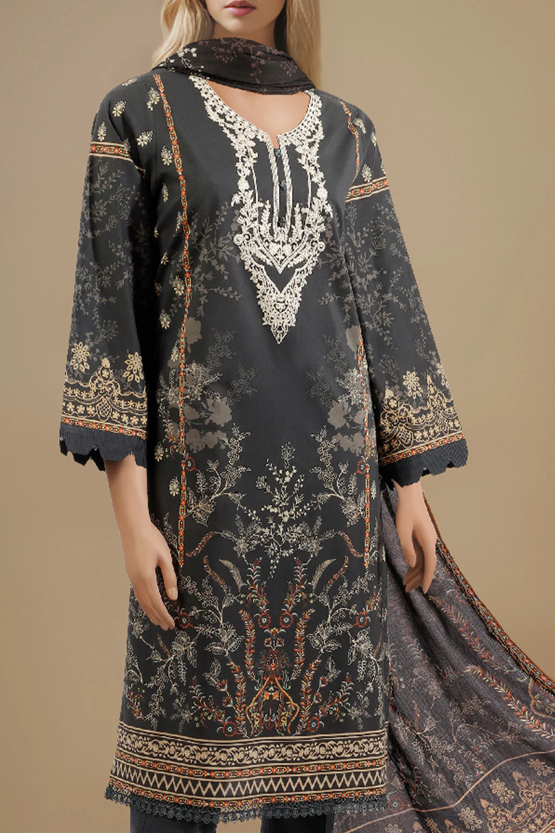 Unstitched Embroidered Lawn 3 Piece