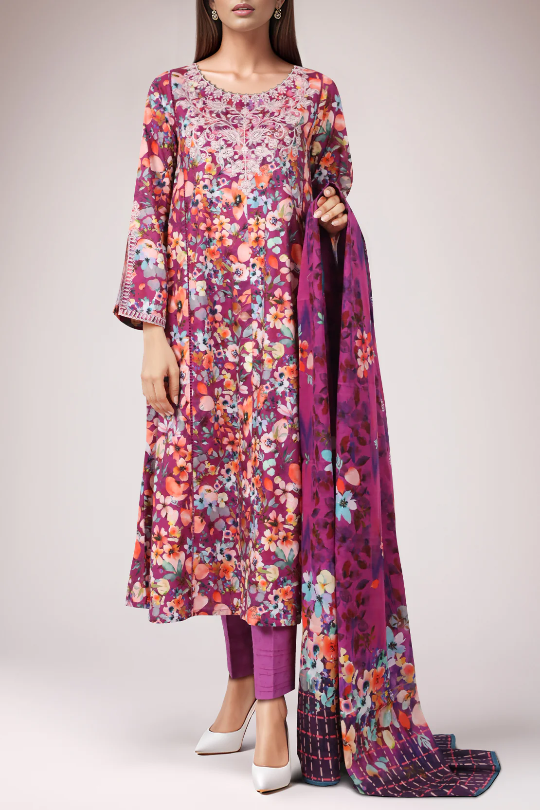 Unstitched Embroidered Self Jacquard 3 Piece With Chiffon Dupatta - Image 2