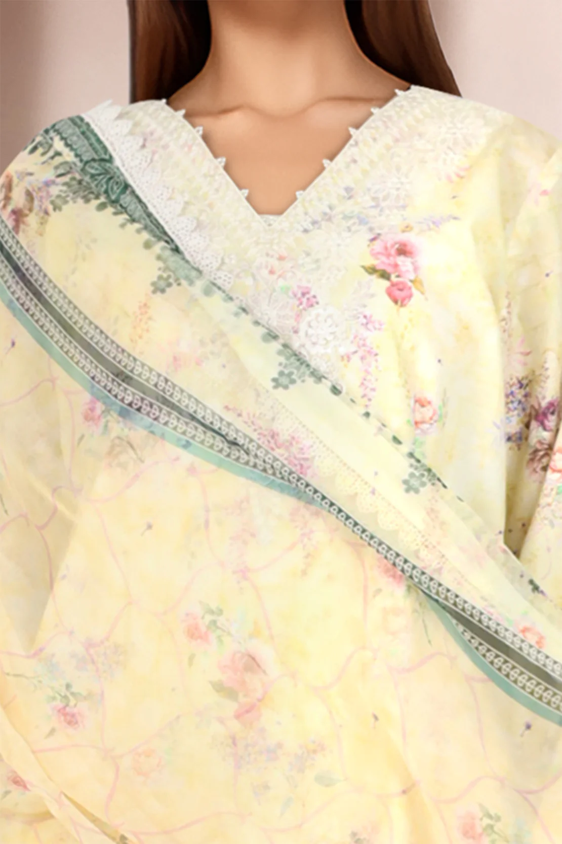 Unstitched Embroidered Self Jacquard 3 Piece With Chiffon Dupatta - Image 3