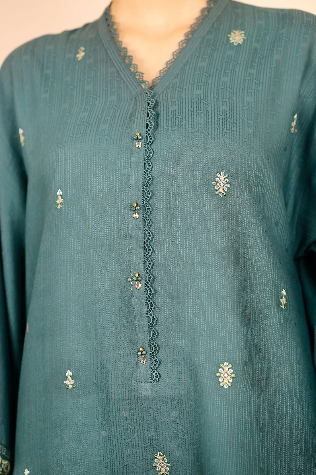 Unstitched Embroidered Self Jacquard 3 Piece with Chiffon Dupatta - Image 3