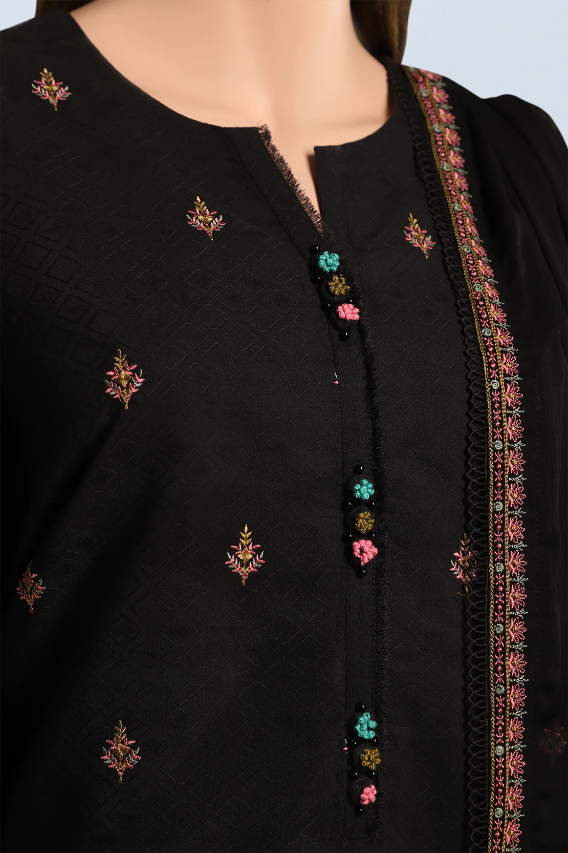 Unstitched Embroidered Self Jacquard 3 Piece With Chiffon Dupatta - Image 3