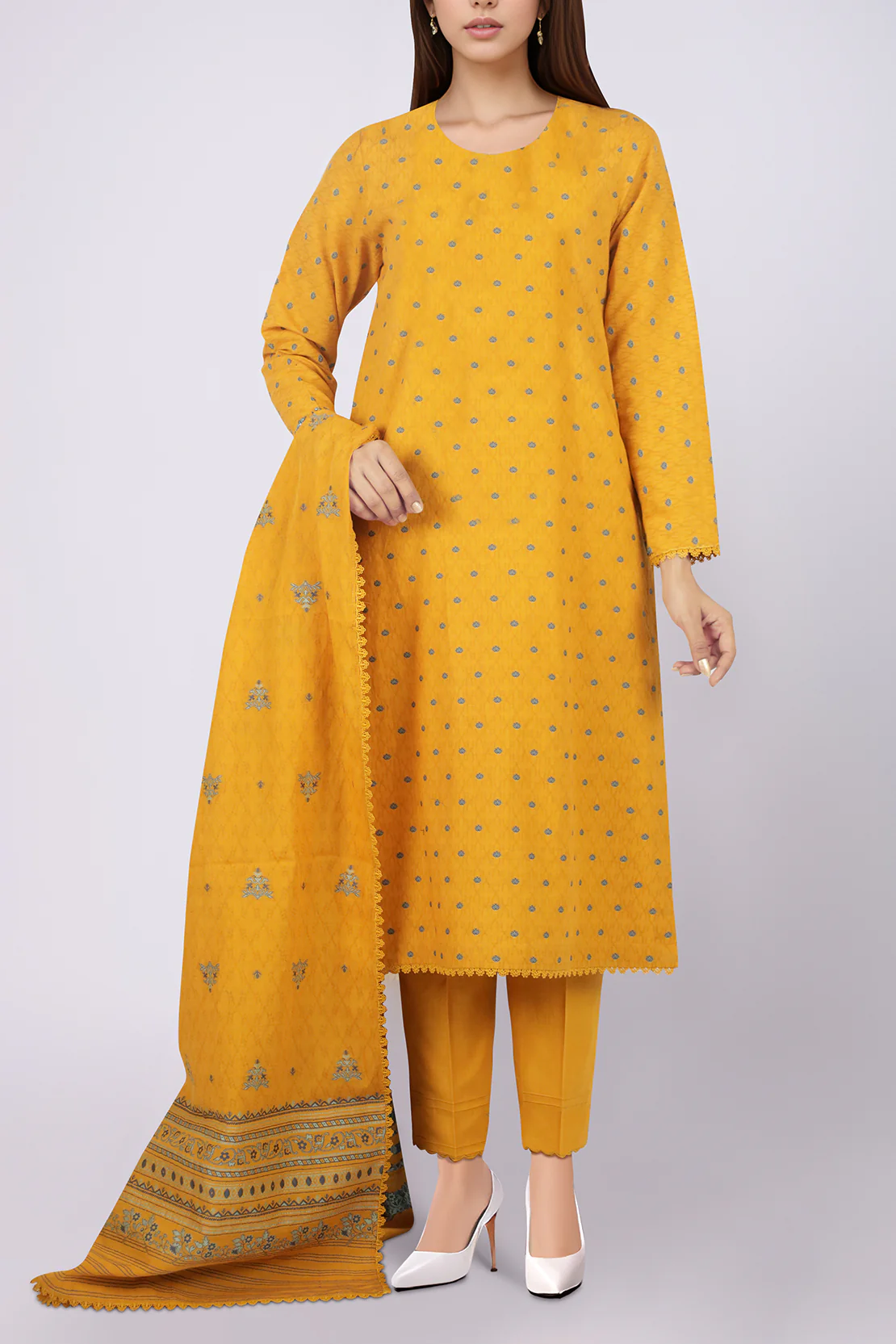 Unstitched Jacquard Cotton 2 Piece (Shirt/Dupatta)