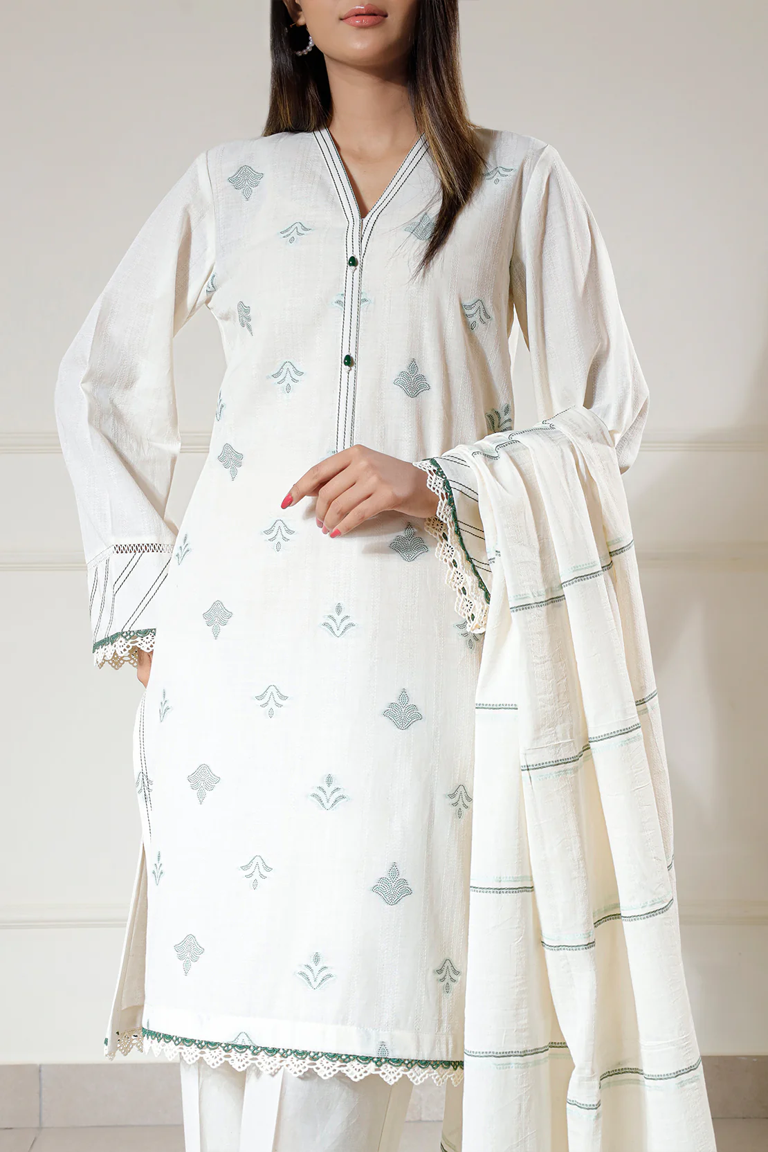 Unstitched Jacquard Cotton 2 Piece (Shirt/Dupatta) - Image 3