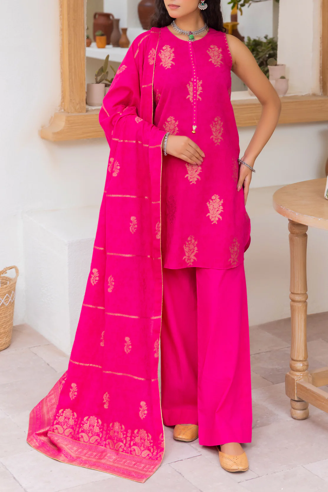 Unstitched Jacquard Cotton 3 Piece