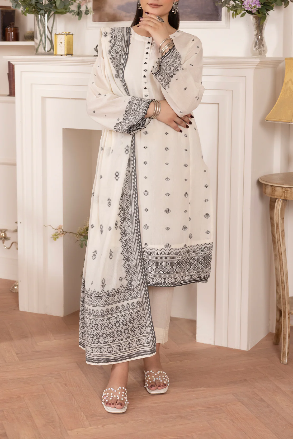 Unstitched Jacquard Cotton 3 Piece