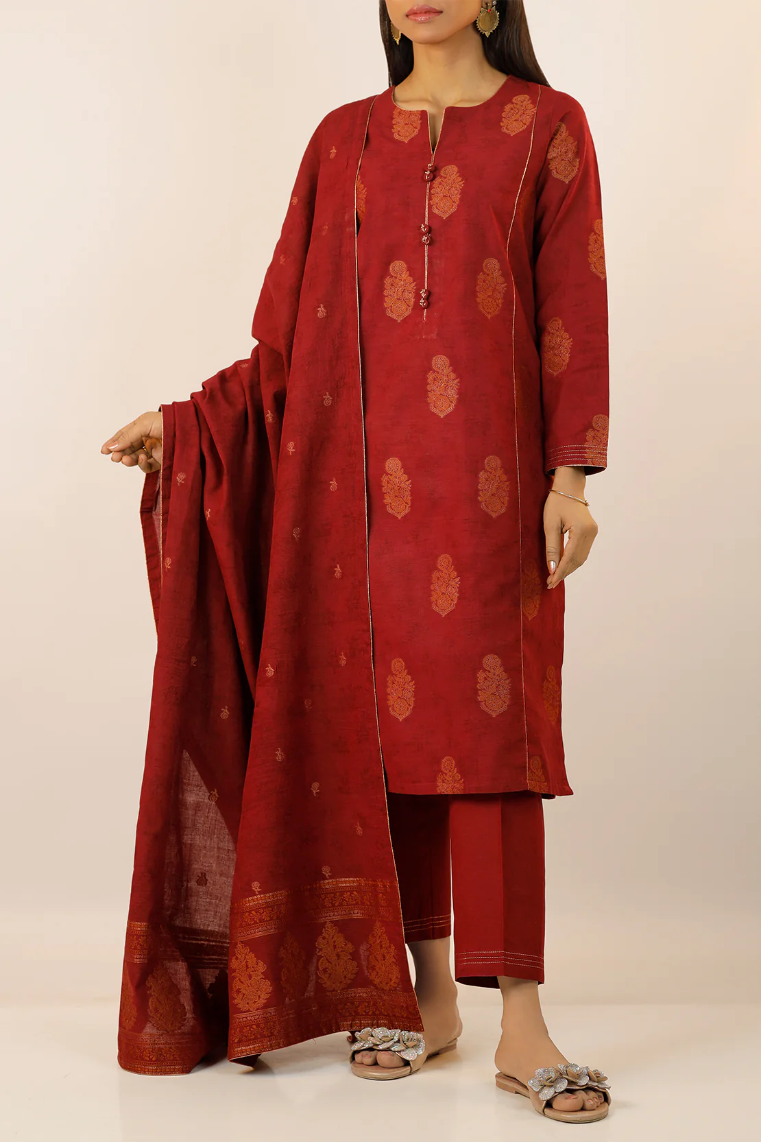 Unstitched Jacquard Cotton 3 Piece