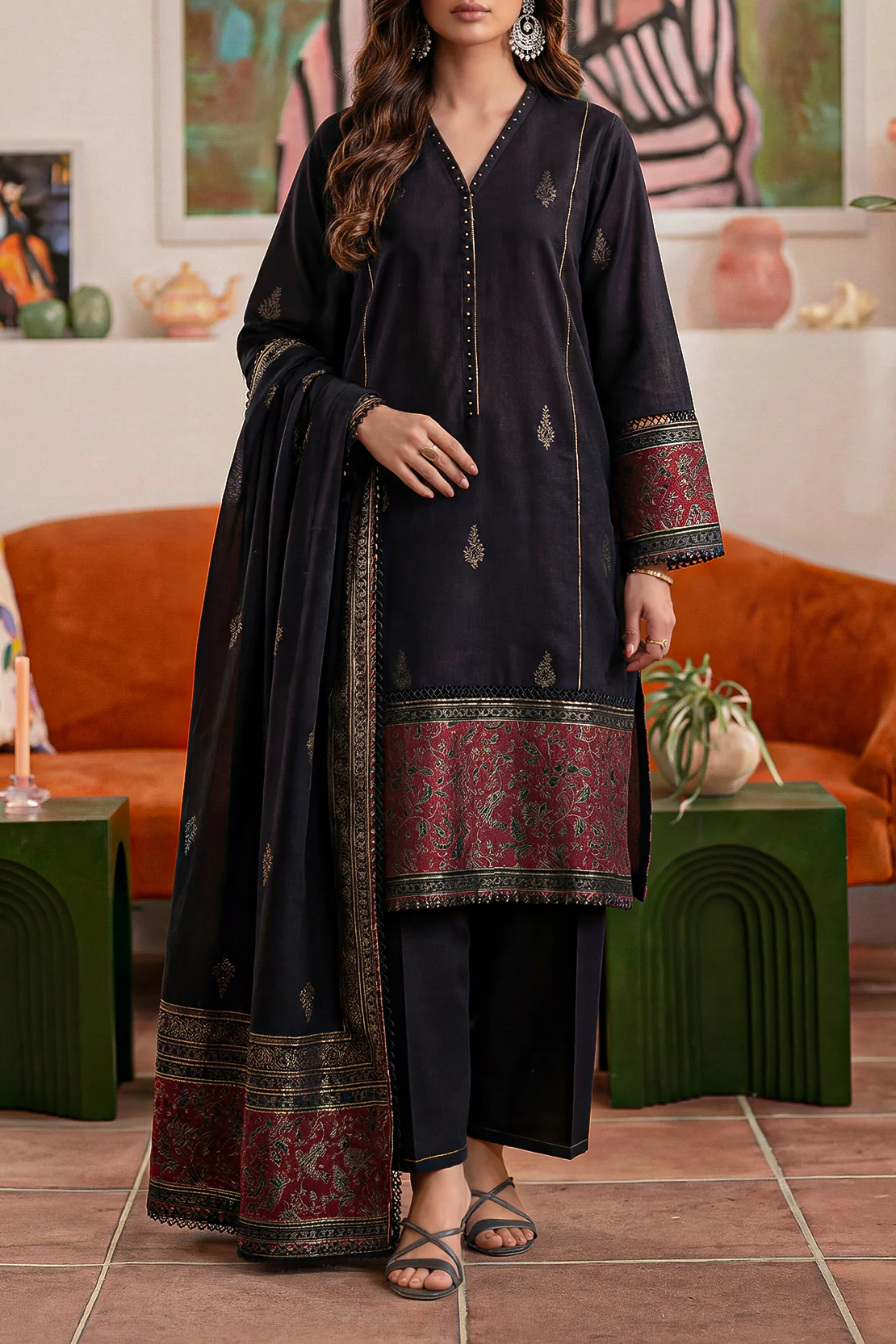 Unstitched Jacquard Cotton 3 Piece