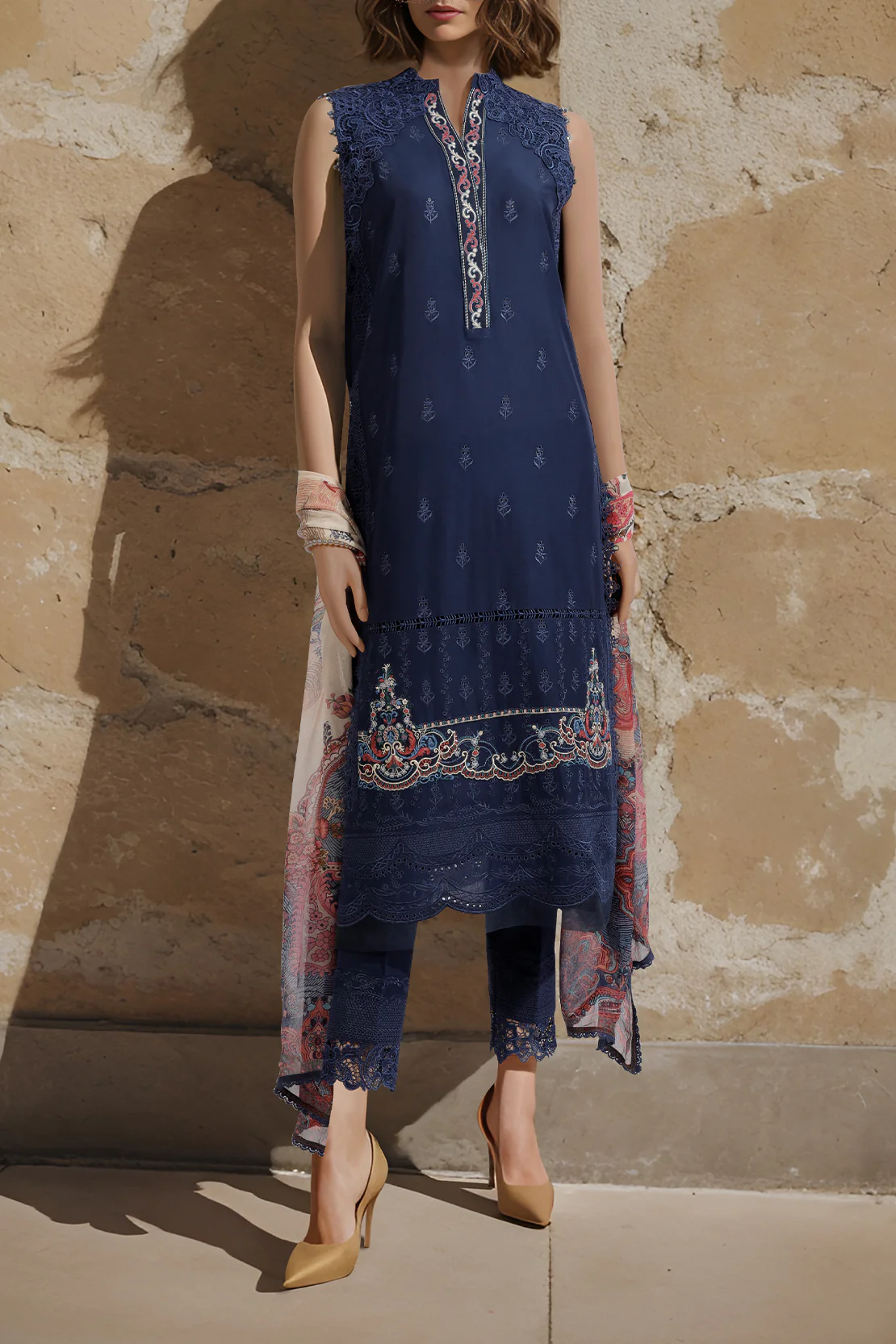 Unstitched Jacquard Embroidered 2 Piece (Shirt/Dupatta)