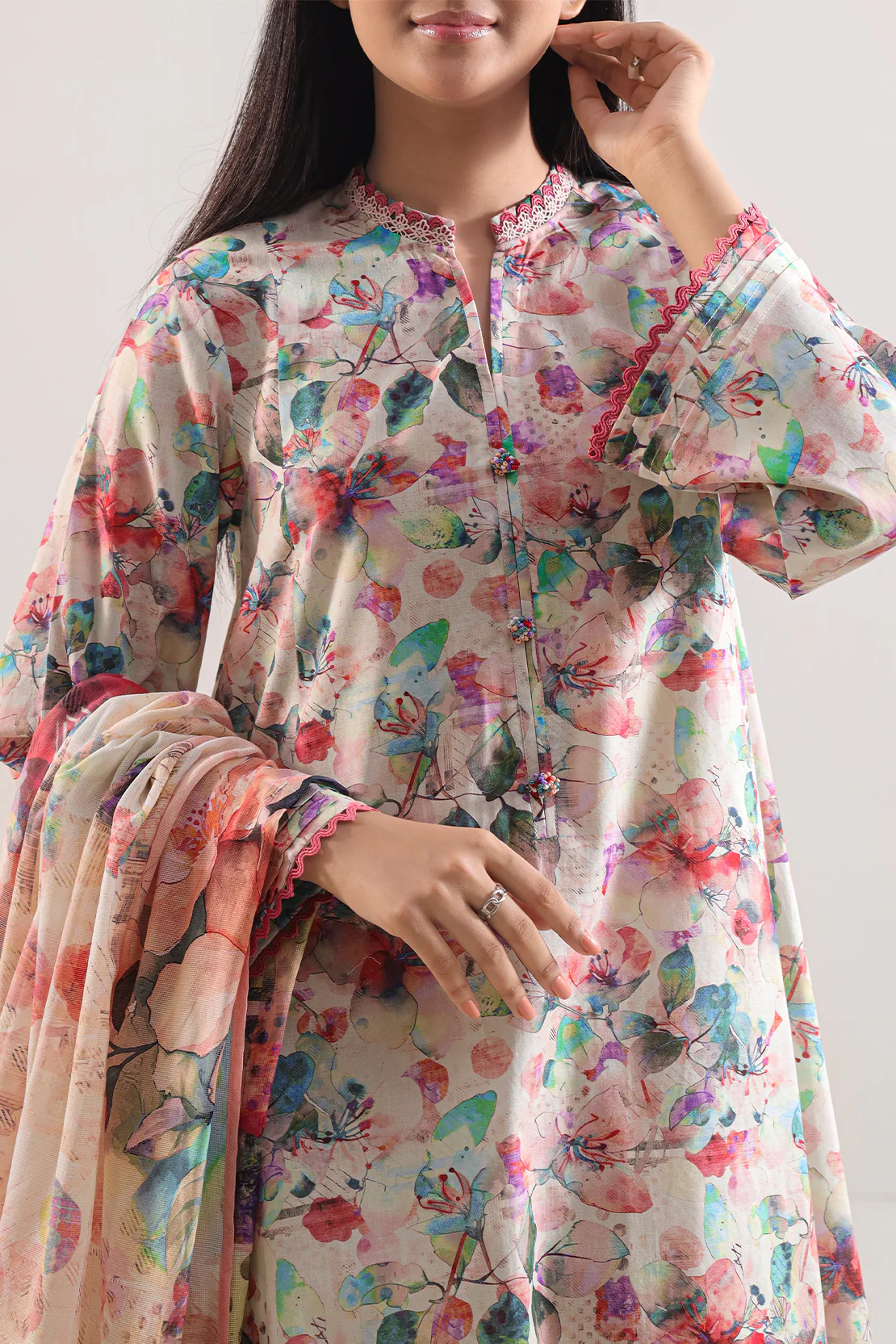 Unstitched Printed Arabic Lawn Shirt - Image 2