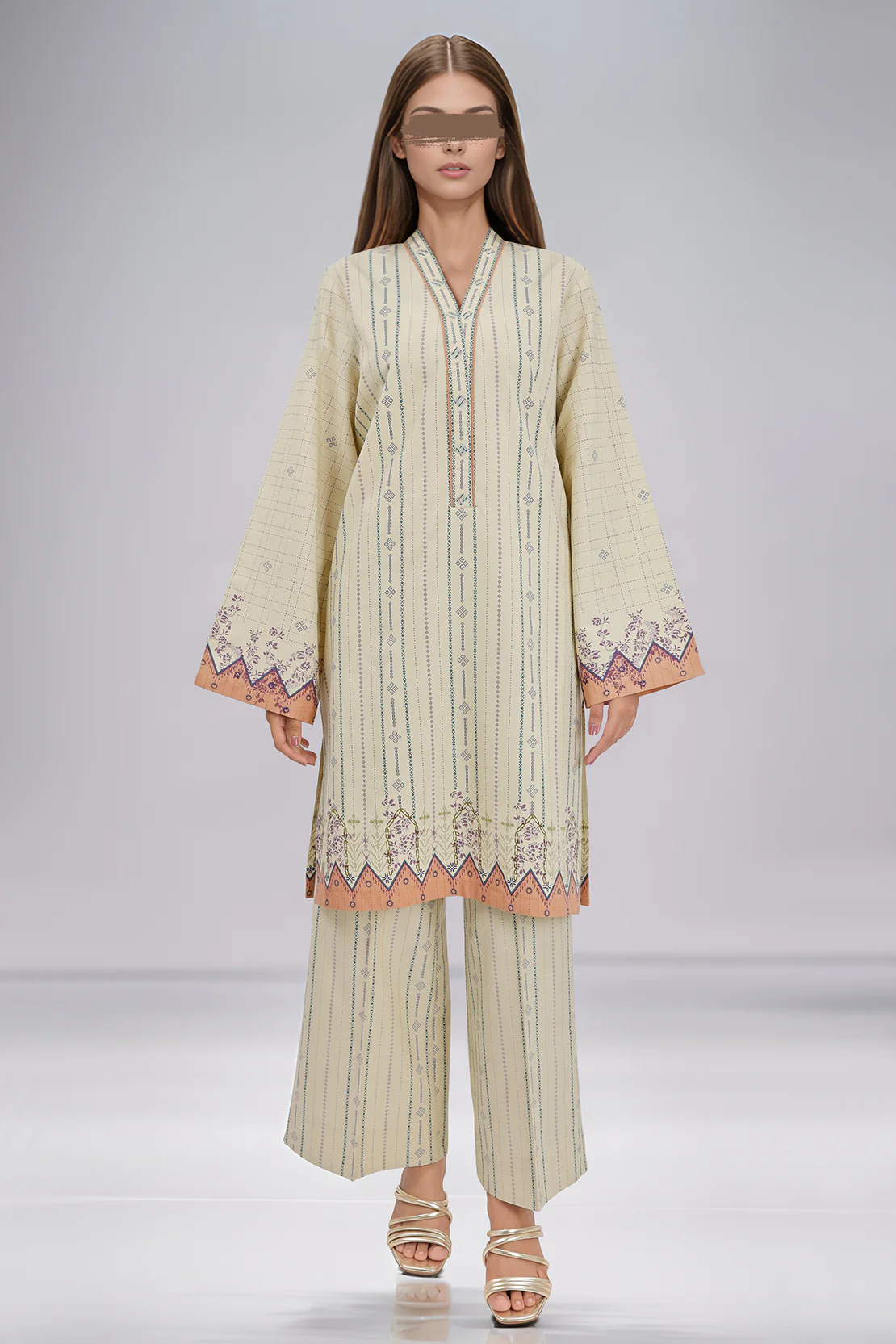 Unstitched Printed Arabic Linen 2 Piece (Shirt/Trouser)
